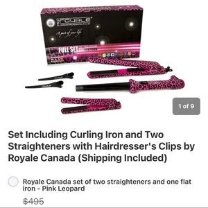 Pro Royal Professional hair curling iron/straightener hot pink leopard set NIB